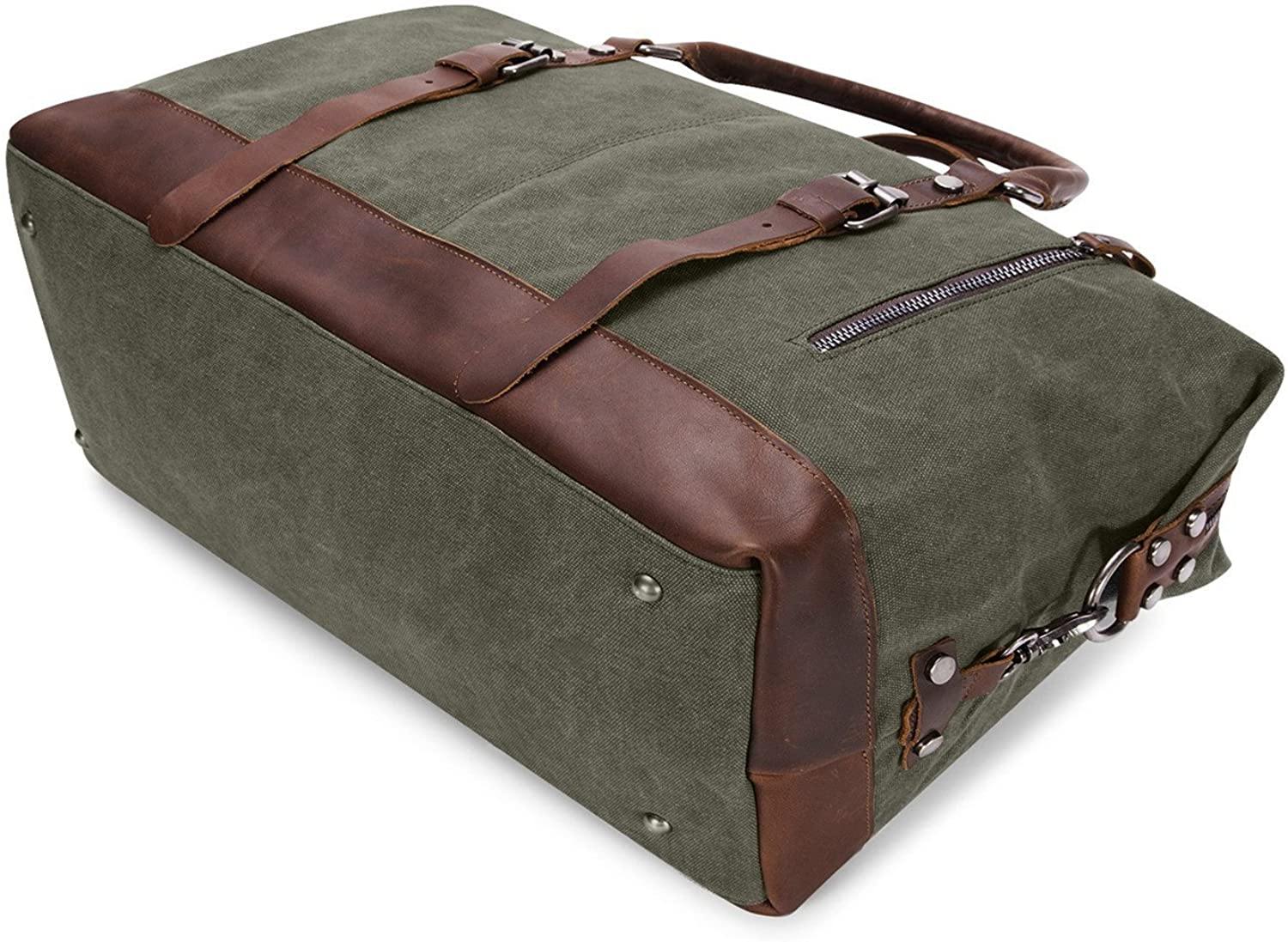 BAOSHA Canvas PU Leather Travel Tote Duffel Bag Carry on Bag Weekender Overnight Bag - JOY2ESpree