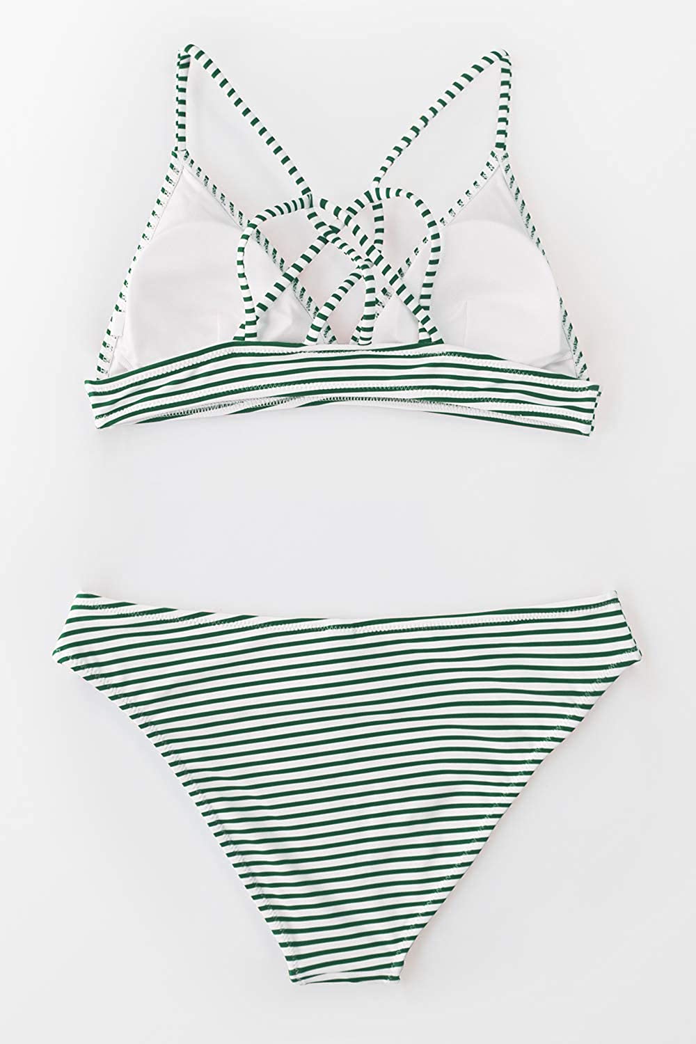 CUPSHE Women’s Bikini Swimsuit Stripe V Neck Back Cross Two Piece Bathing Suit
