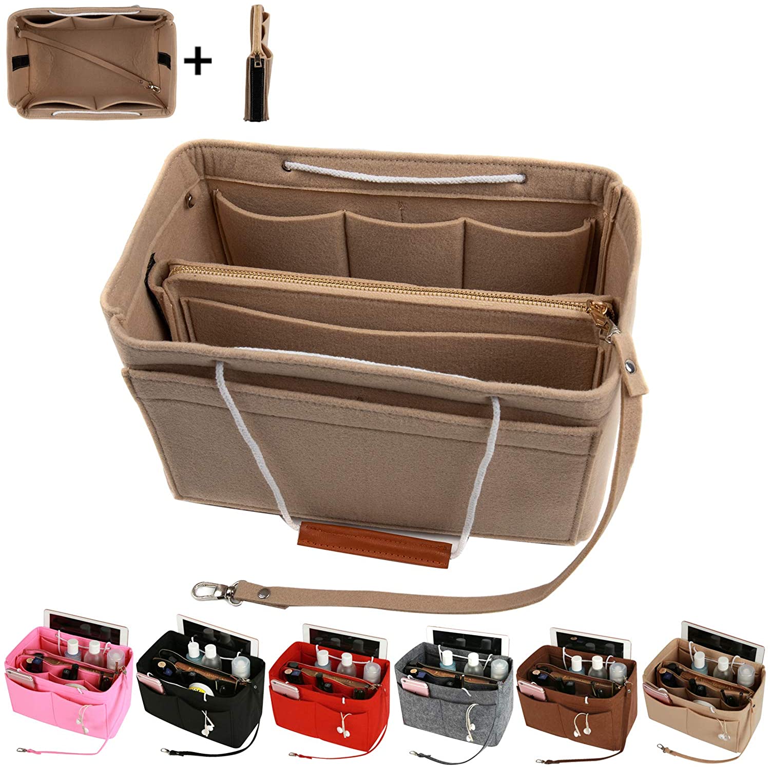 Purse Bag Organizer Insert with Lots of Different Size Spaces Divider Shaper for Speedy Shoulder Hobo Bag Keep Stuff Organized