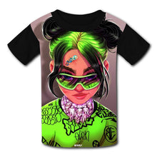 
                        
                          Cargar imagen en el visor de la galería, IGUGgpi Green Hair Girl Kids Unisex Printed Graphic T-Shirt Short Sleeve Tops Black
                        
                      