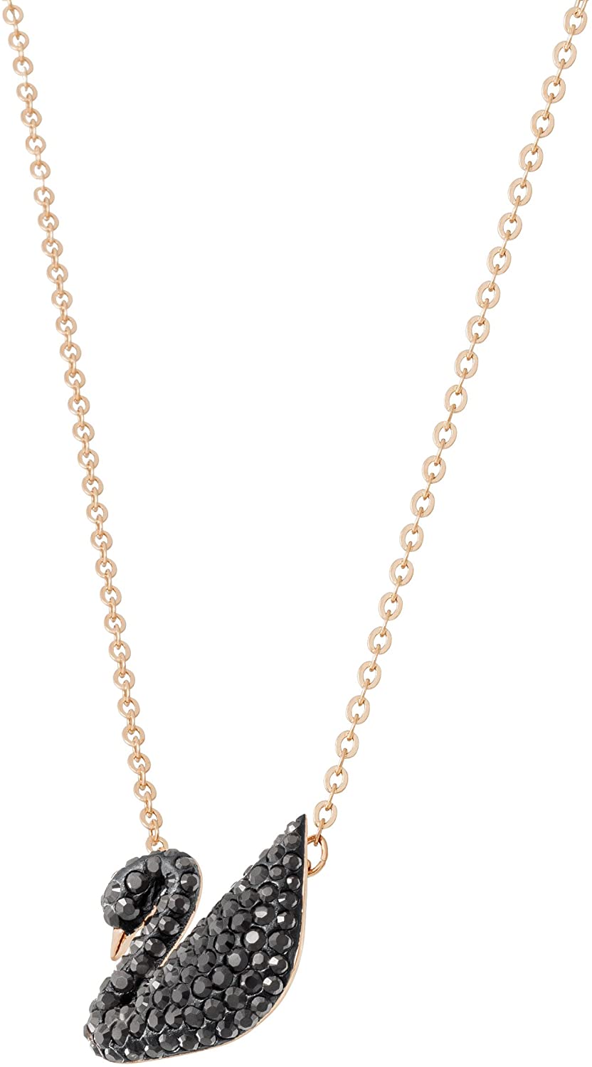SWAROVSKI Women's Iconic Swan Jewelry Collection, Rose Gold Tone Finish, Black Crystals - JOY2ESpree