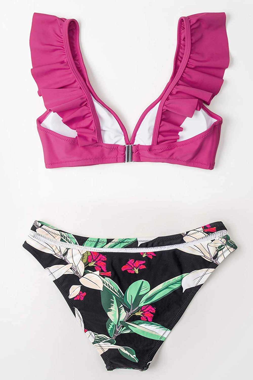CUPSHE Women's Orange Floral Bottom Ruffle Hook Closure Bikini Set