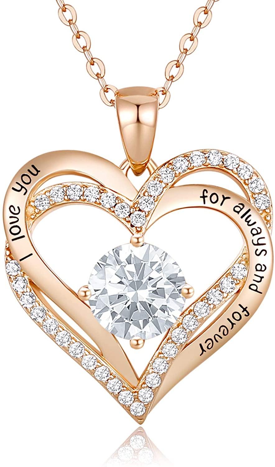 CDE Forever Love Heart Women Necklace 925 Sterling Silver Rose Gold Plated Birthstone Pendant Necklaces for Women - JOY2ESpree