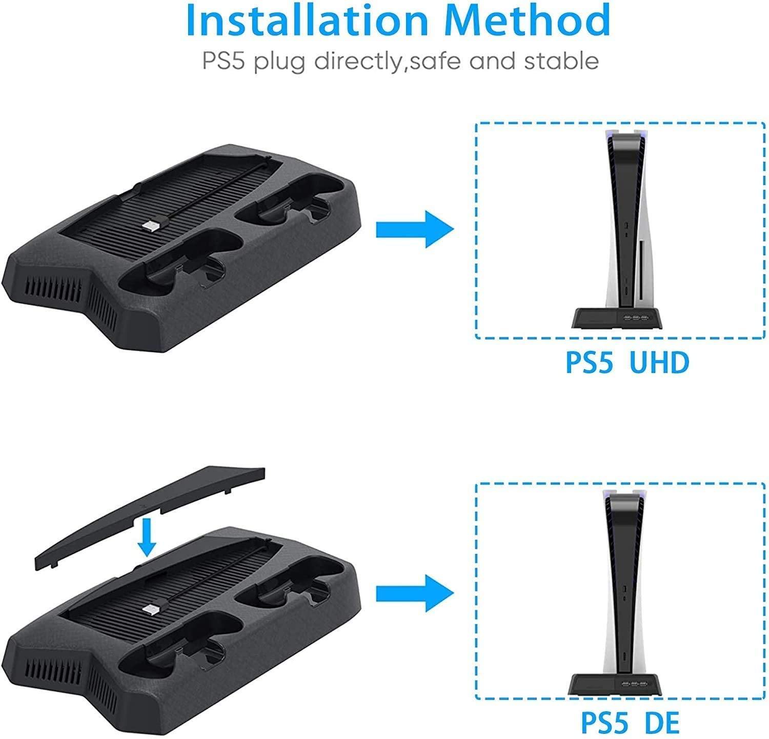 PS5 Console Cooling Fan, Arespark Playstation5 Vertical Edition Console Cooling Stand with Dualsense Controller Charge Station & Game Slots - JOY2ESpree