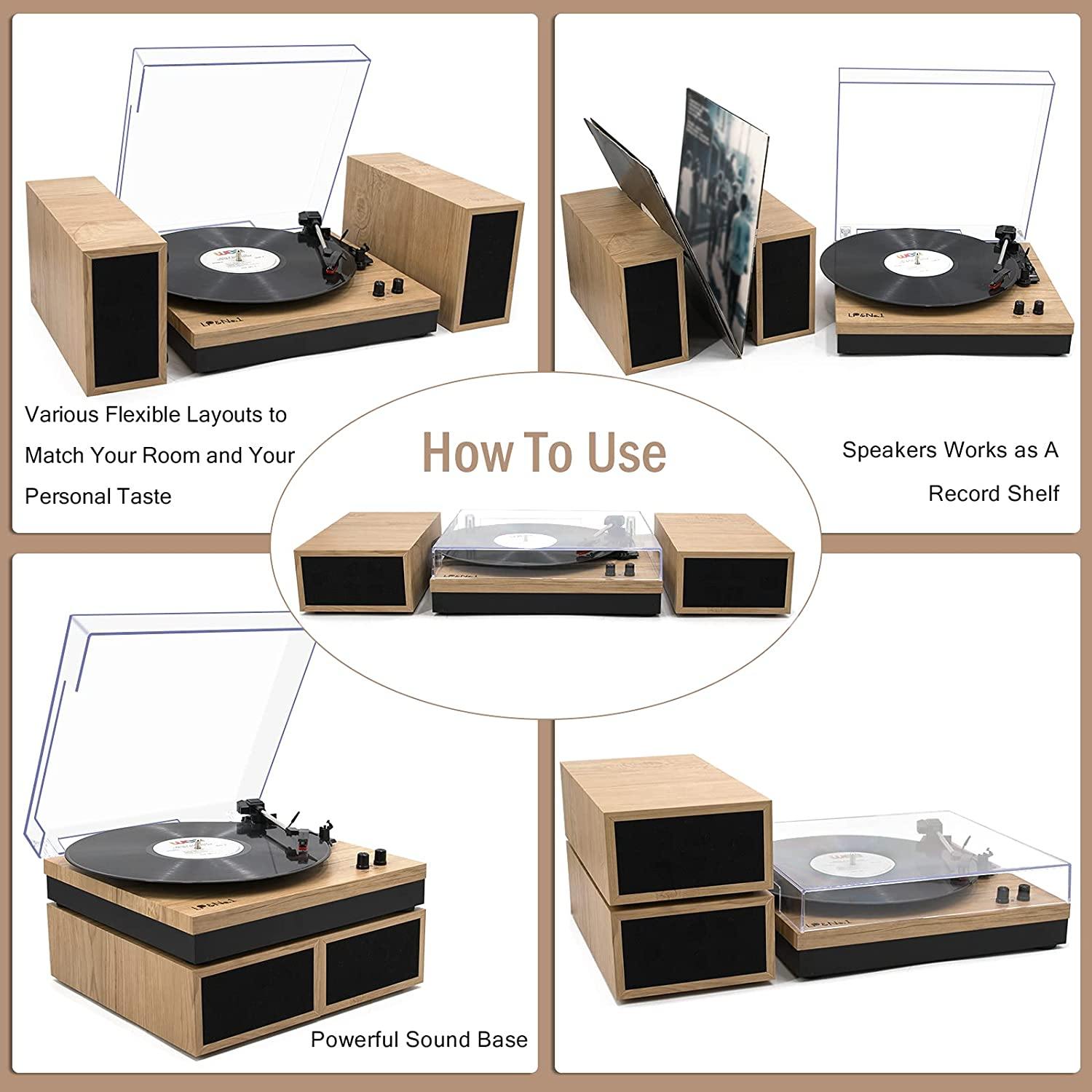 LP&No.1 Retro Bluetooth Record Player with Stereo External Speakers - JOY2ESpree