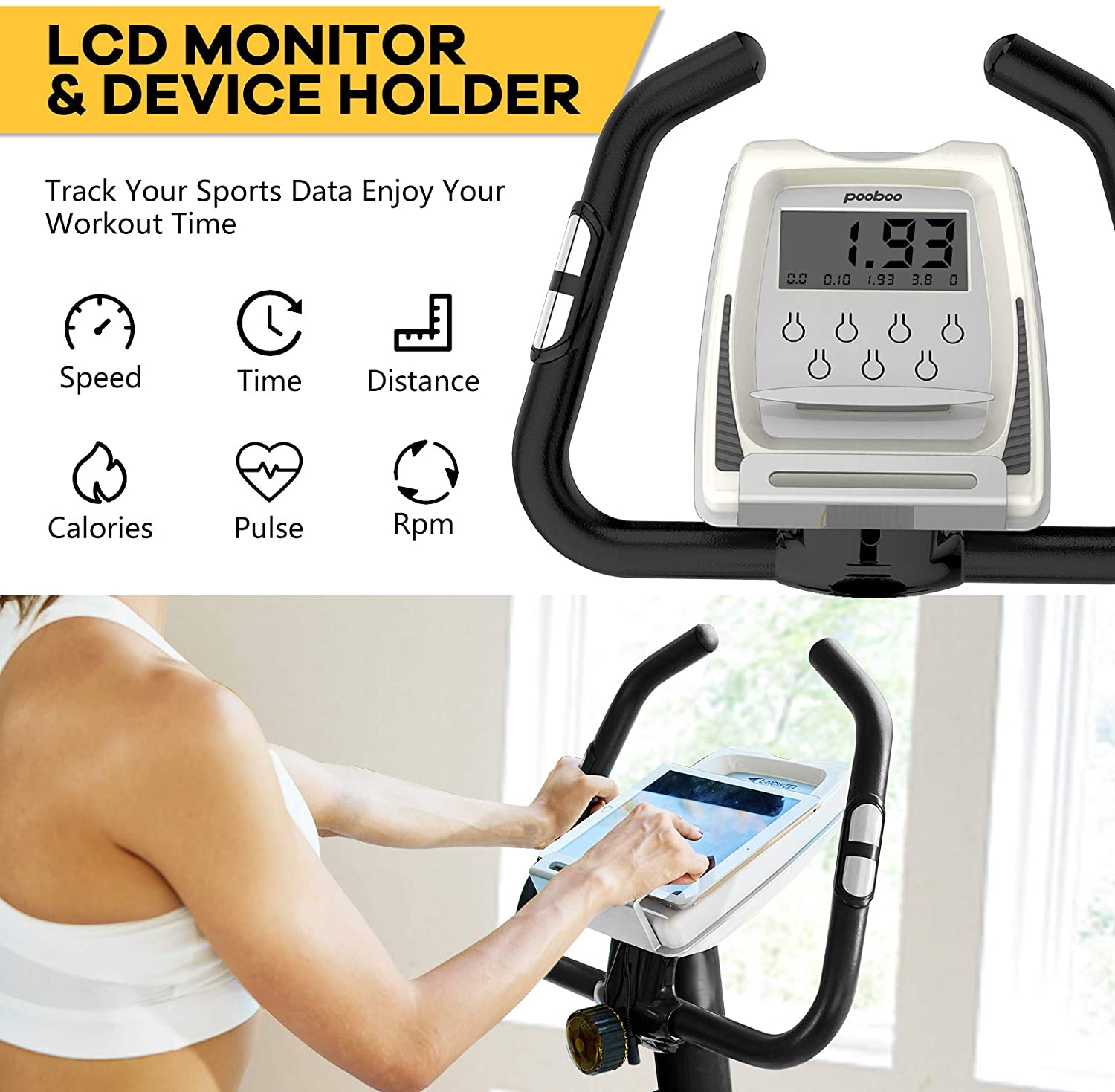 JKANGFIT Exercise Bike Stationary Bikes with 8-Level Magnetic Resistance and LCD Monitor, Indoor Cycling Bike 300 LB Capacity Upright Workout Bike - JOY2ESpree