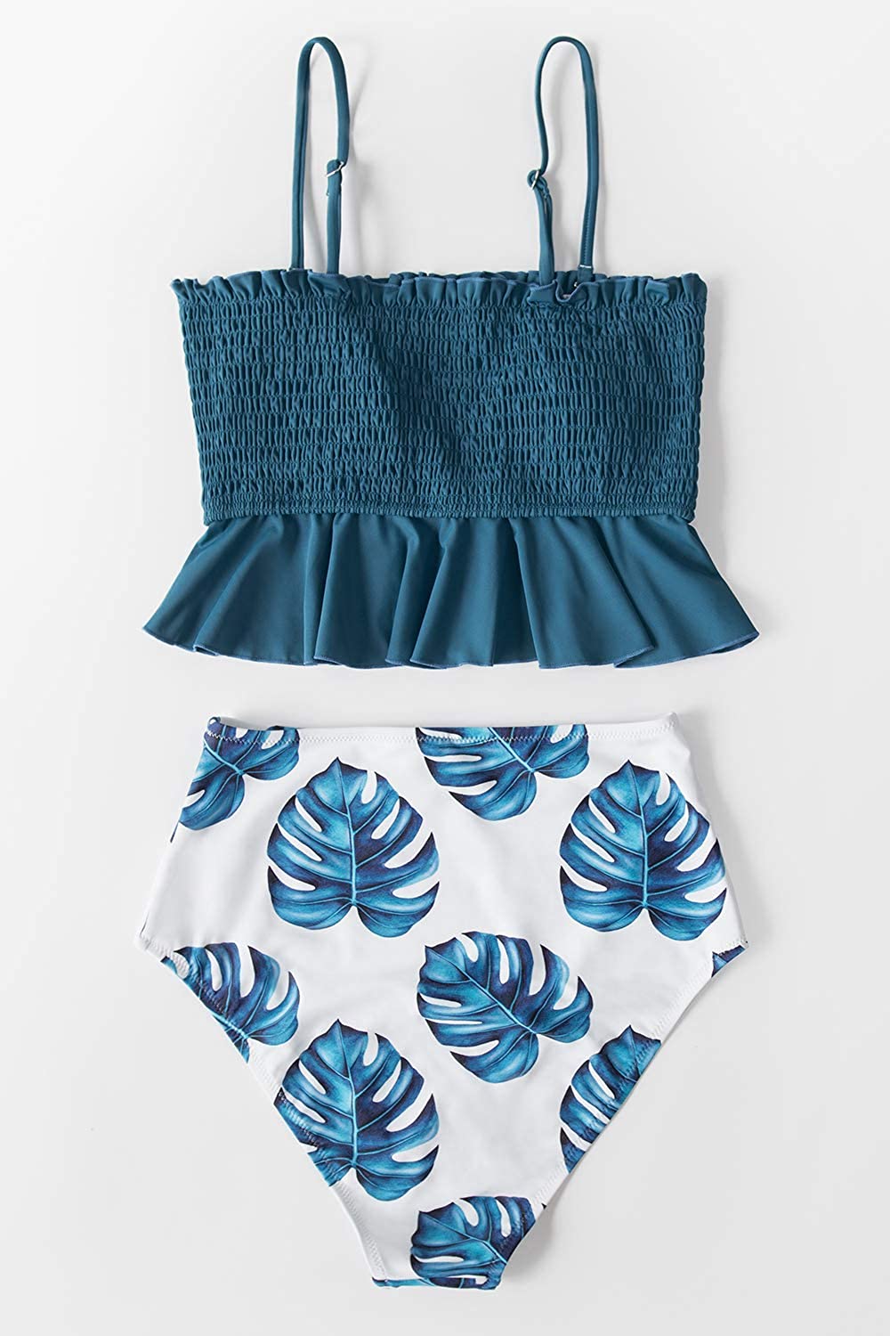 CUPSHE Women's High Waist Bikini Swimsuit Ruffle Smock Floral Print Two Piece Bathing Suit