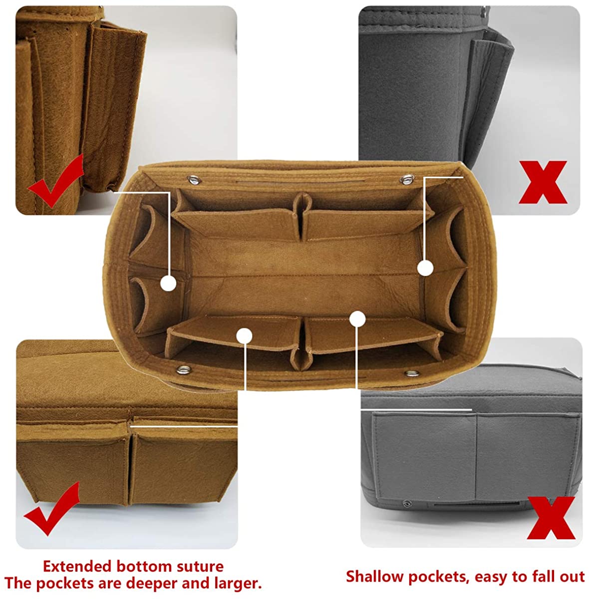 Felt Purse Organizer Insert Bag organizer Multi Pocket Bag in Bag Organizer Shaper