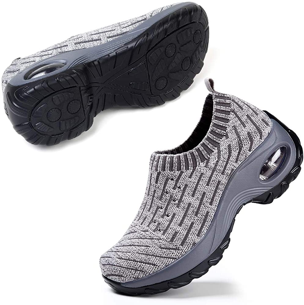 STQ Slip On Breathe Mesh Walking Shoes Women Fashion Sneakers Comfort Wedge Platform Loafers