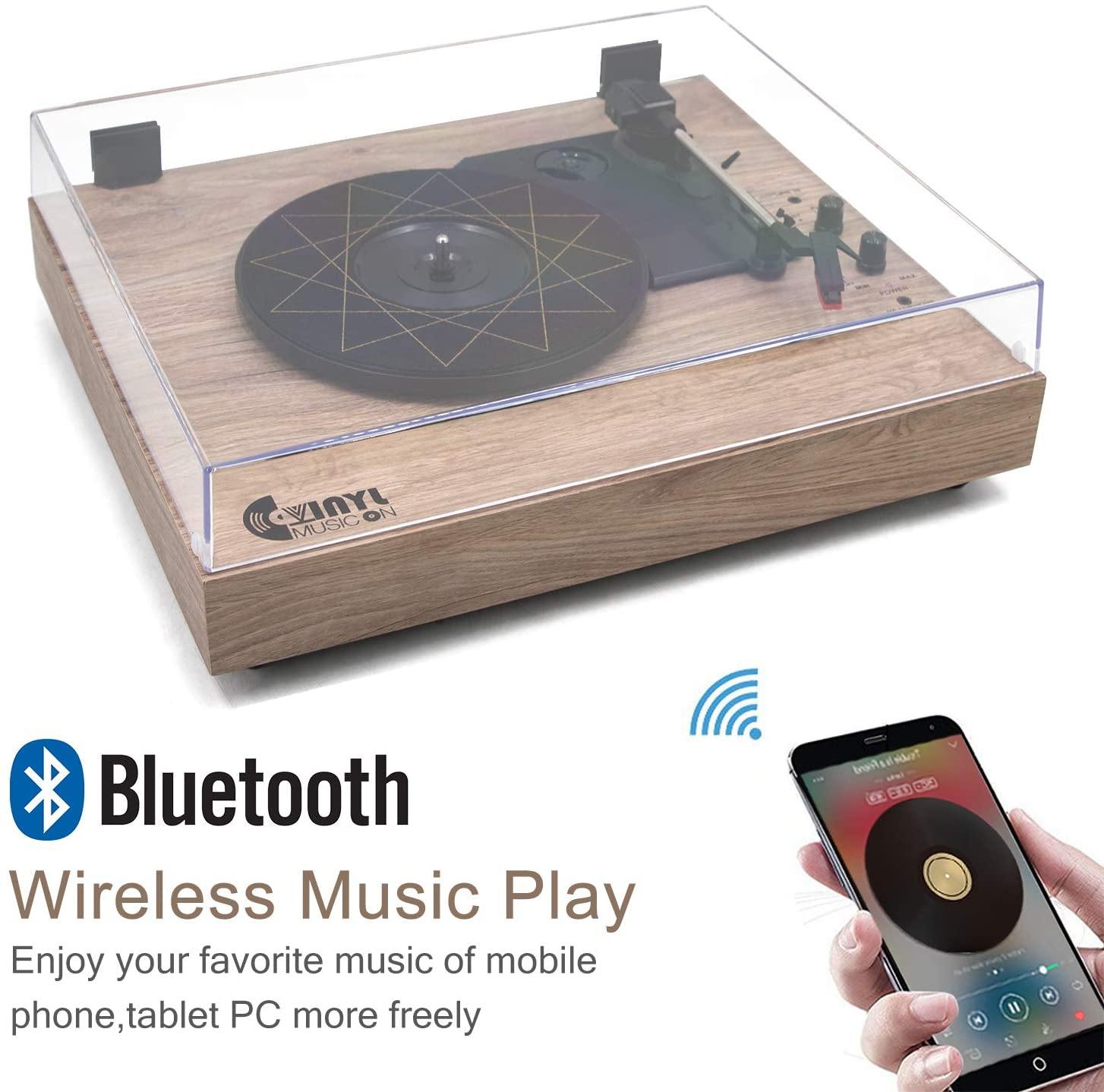 Retro Record Player for 33/45/78 RPM Vinyl Records,Bluetooth Belt-Drive Turntable - JOY2ESpree