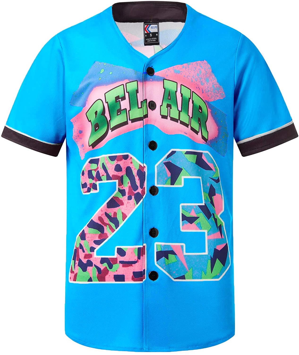 MOLPE 90s Hip Hop Clothing for Men and Women, Unisex Bel Air 23 Baseball Jersey, Mens Printed Urban Shirts for Party