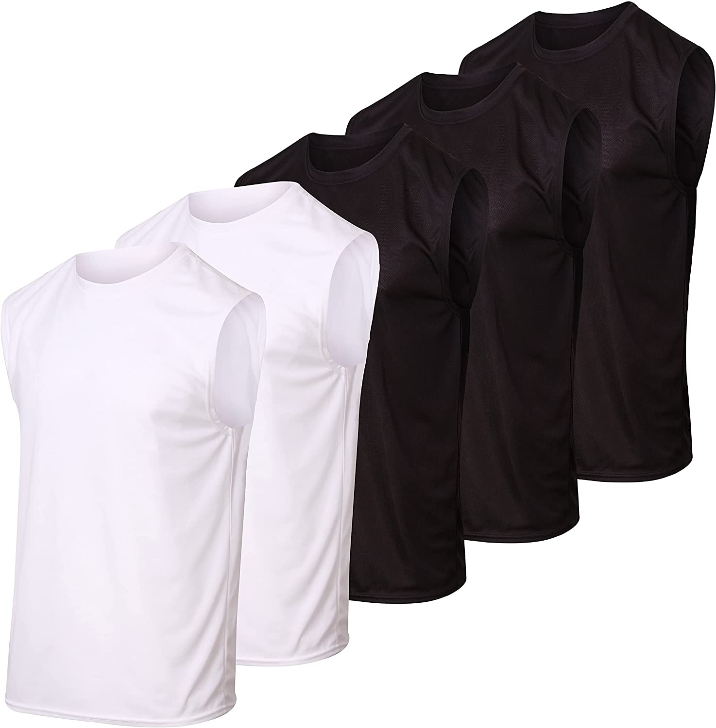 Real Essentials 5 Pack: Men's Mesh Active Athletic Tech Tank Top - Workout & Training Activewear