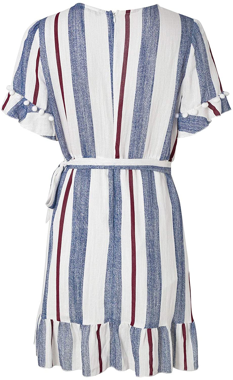 Simplee Women Sexy Deep V-Neck Short Sleeve Striped Print Mini A Line Dress