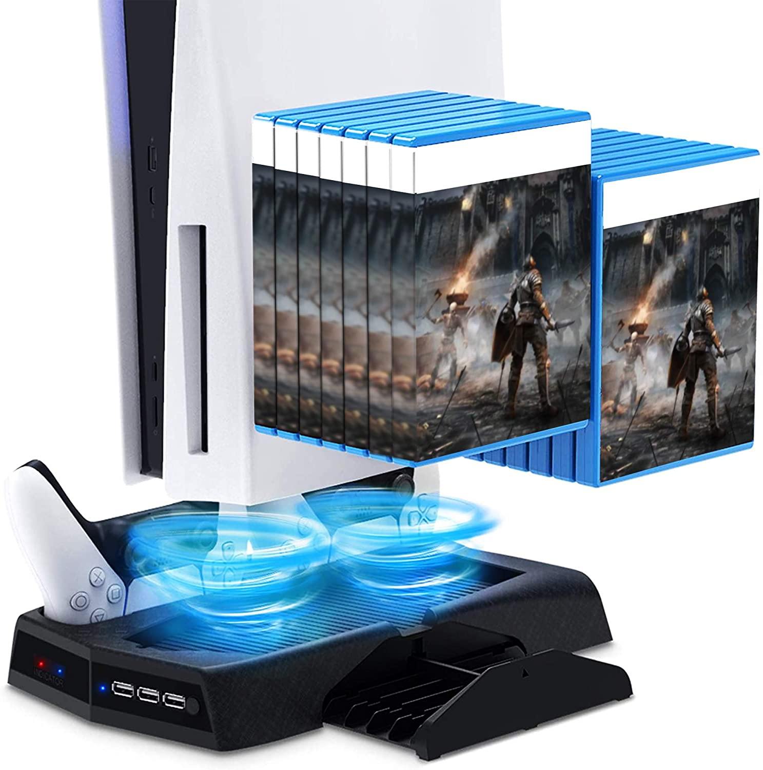 PS5 Console Cooling Fan, Arespark Playstation5 Vertical Edition Console Cooling Stand with Dualsense Controller Charge Station & Game Slots - JOY2ESpree