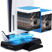 
                        
                          Load image into Gallery viewer, PS5 Console Cooling Fan, Arespark Playstation5 Vertical Edition Console Cooling Stand with Dualsense Controller Charge Station &amp; Game Slots - JOY2ESpree
                        
                      