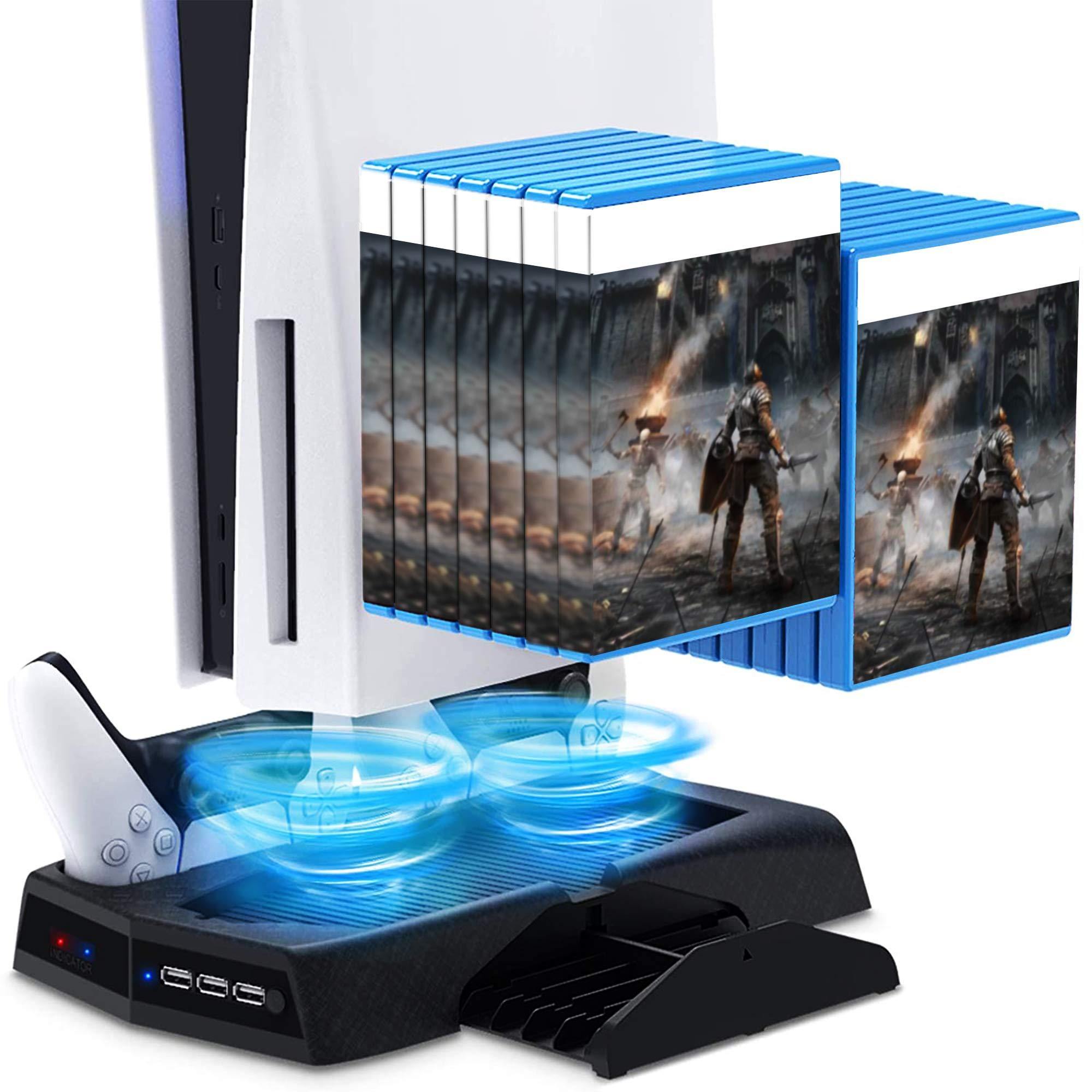 PS5 Console Cooling Fan, Arespark Playstation5 Vertical Edition Console Cooling Stand with Dualsense Controller Charge Station & Game Slots - JOY2ESpree