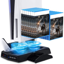 
                        
                          Load image into Gallery viewer, PS5 Console Cooling Fan, Arespark Playstation5 Vertical Edition Console Cooling Stand with Dualsense Controller Charge Station &amp; Game Slots - JOY2ESpree
                        
                      