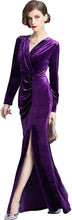 
                        
                          Load image into Gallery viewer, Ababalaya Long Sleeve Wrap Velvet Long Formal Dresses Cocktail Dress
                        
                      