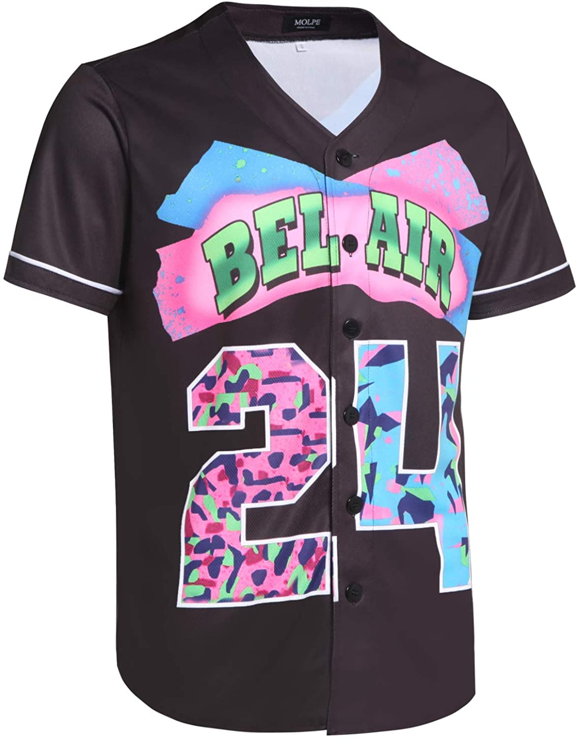 MOLPE 90s Hip Hop Clothing for Men and Women, Unisex Bel Air 23 Baseball Jersey, Mens Printed Urban Shirts for Party