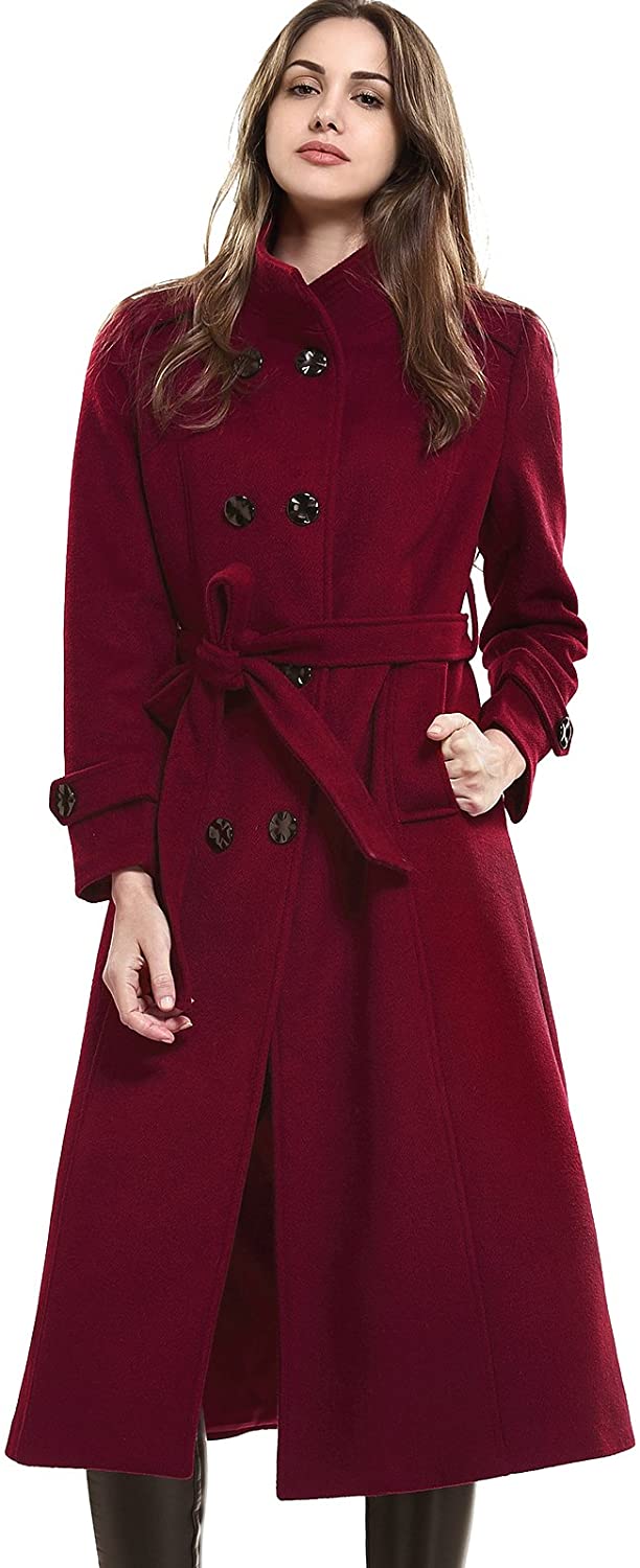 Escalier Women's Wool Trench Coat Winter Double-Breasted Jacket with Belts