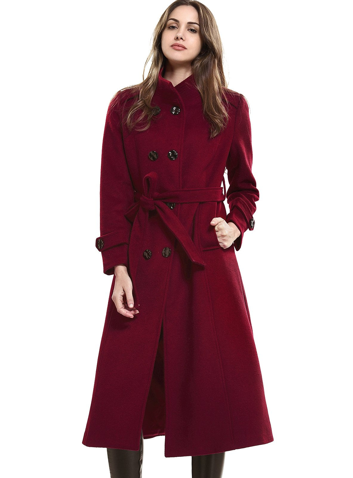 Escalier Women's Wool Trench Coat Winter Double-Breasted Jacket with Belts