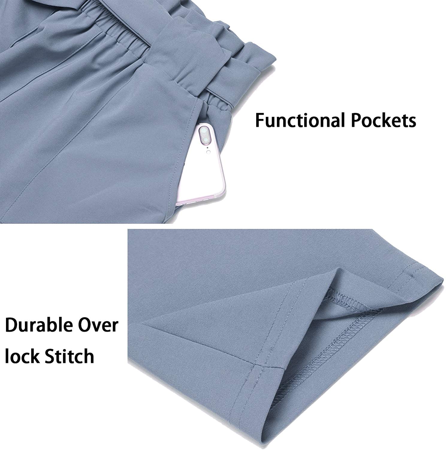 Freeprance Women's Pants Casual Trouser Paper Bag Pants Elastic Waist Slim Pockets