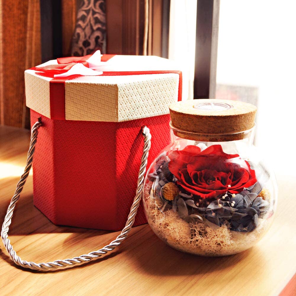 Forever Red Rose, Preserved Eternal Real Flower Present Gorgeous Led Mood Light