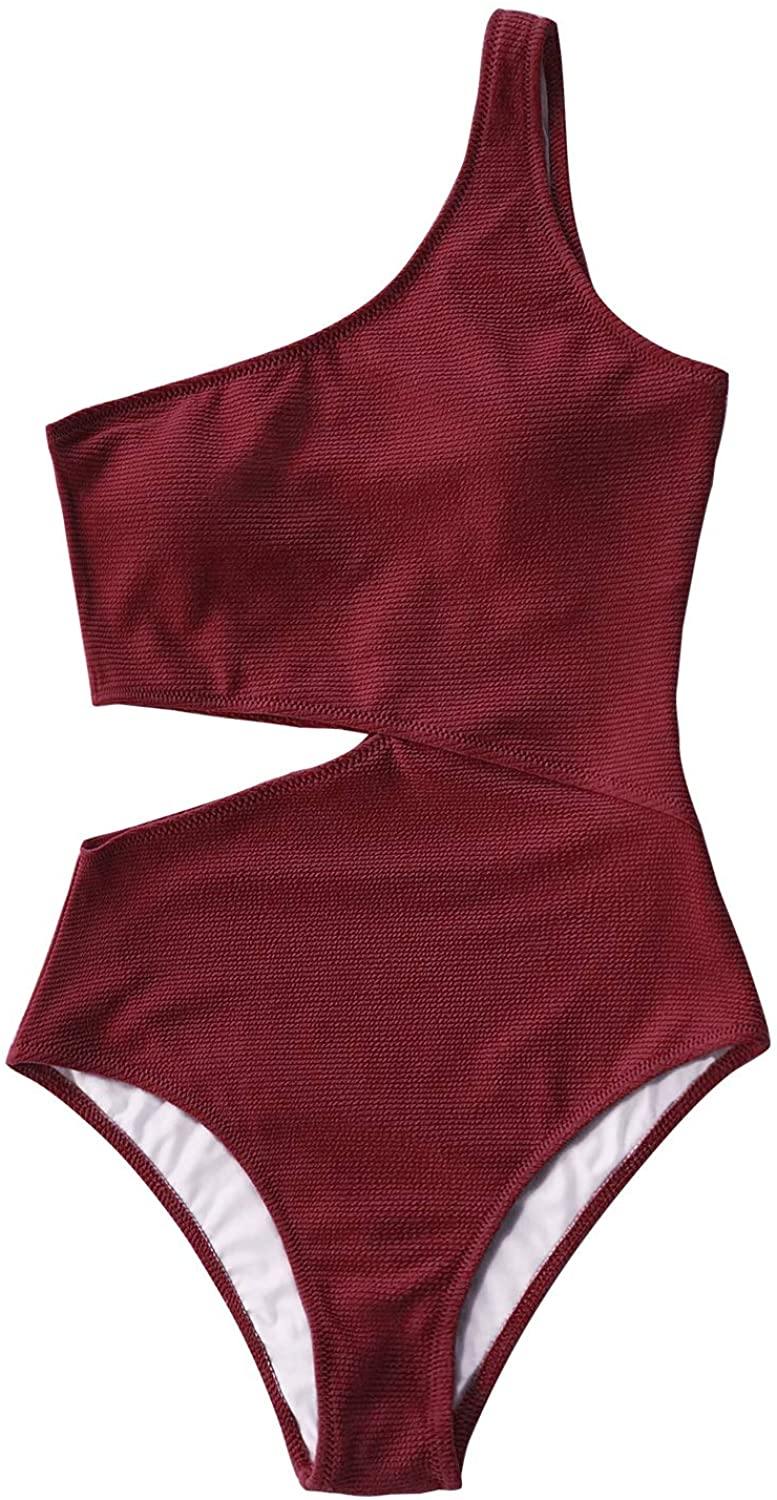 CUPSHE Women's One Piece Swimsuit One Shoulder Cut Out Ribbed Swimwear Bathing Suits - JOY2ESpree