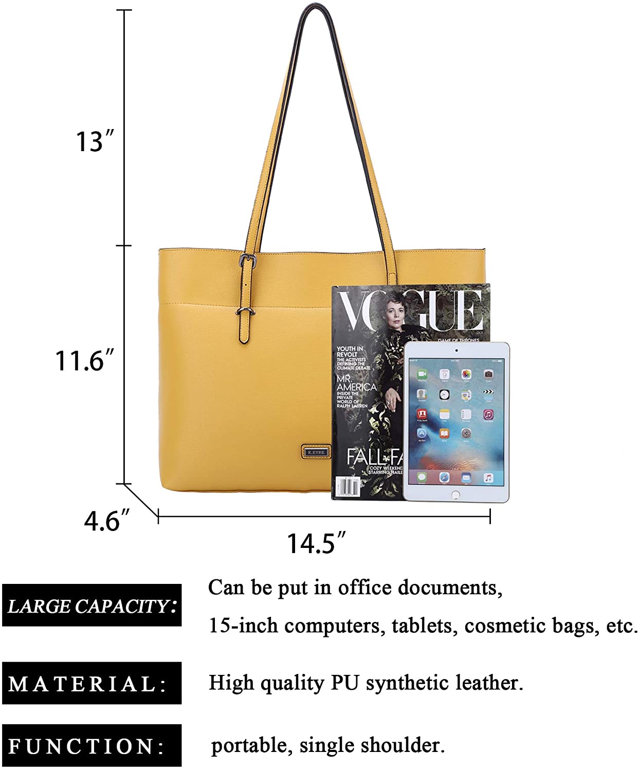 K.EYRE Women's Soft Faux Leather Tote Bag Purse Handbags Wallet Tote Shoulder Bag Purse Large Capacity
