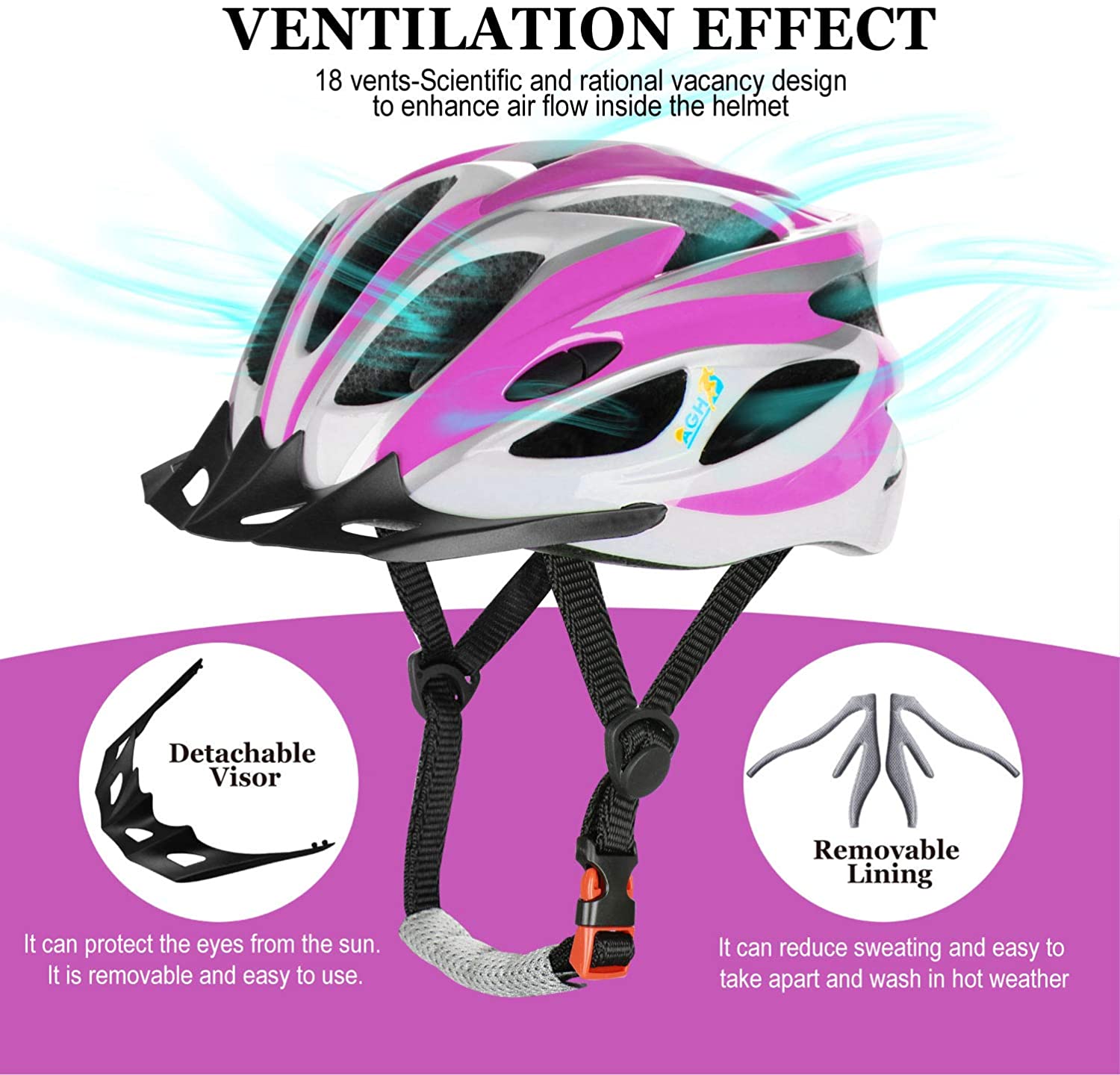 AGH Adult Adjustable Helmet,CPSC Certified for Mountain Road Bicycle Helmet with Detachable Visor for Men Women
