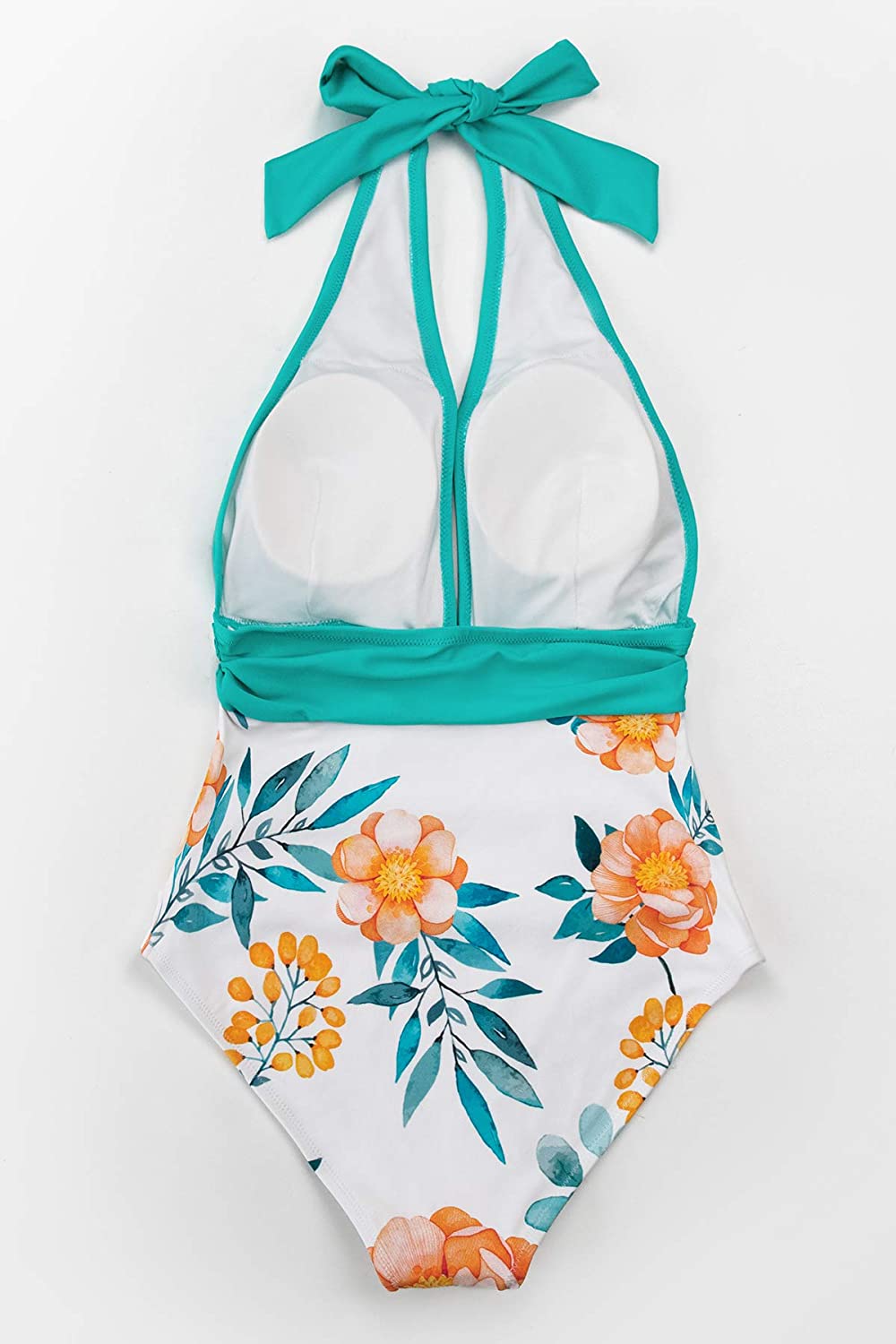 CUPSHE Women's One Piece Swimsuit Halter Plunge Neck Ruched Tummy Control Bathing Suits