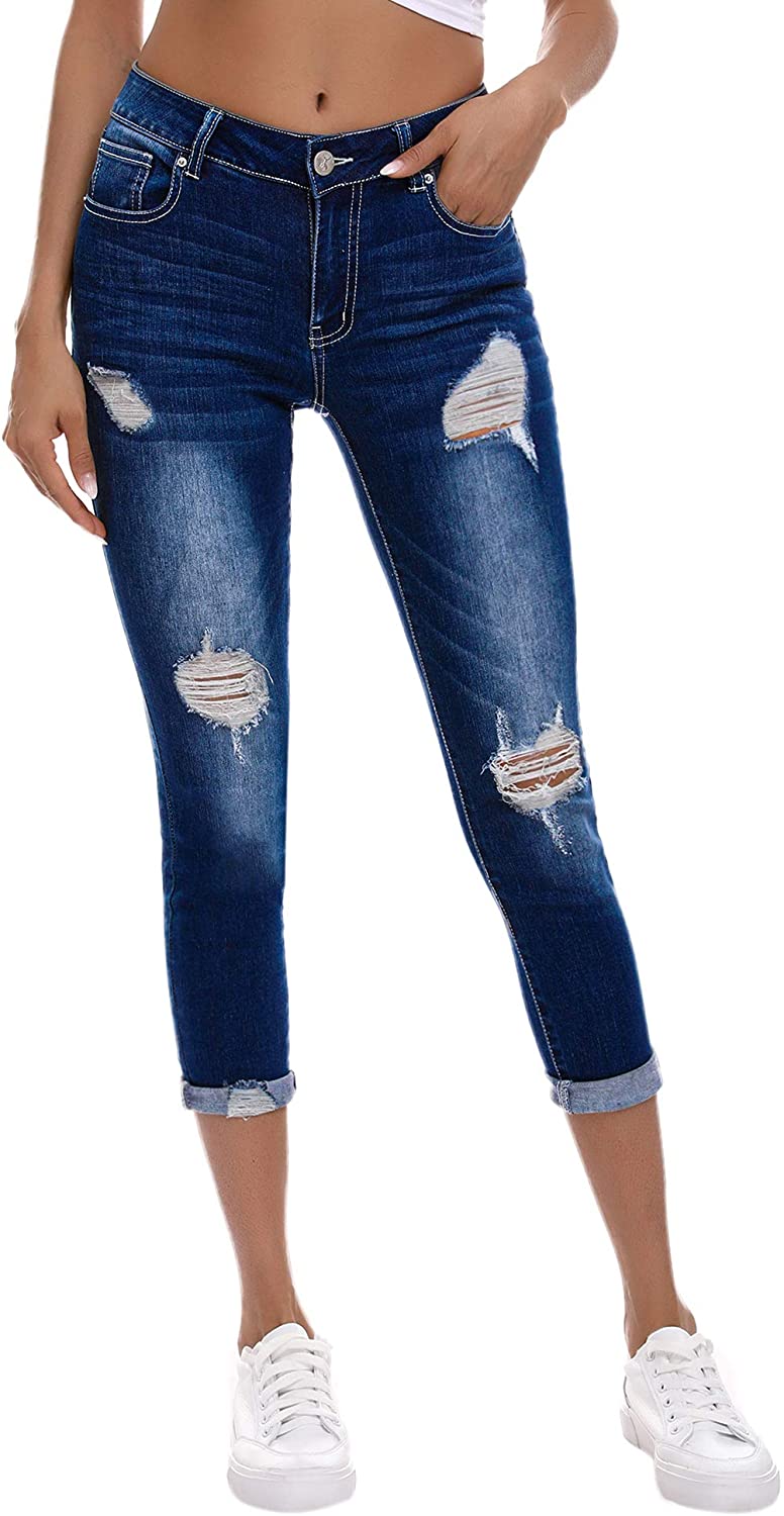 Resfeber Women's Ripped Boyfriend Jeans Cute Distressed Jeans Stretch Skinny Jeans with Hole