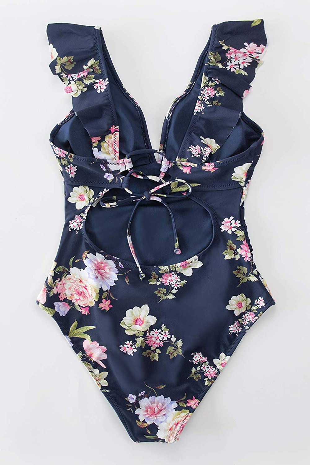 CUPSHE Women's V Neck One Piece Swimsuit Ruffled Lace Up Monokini
