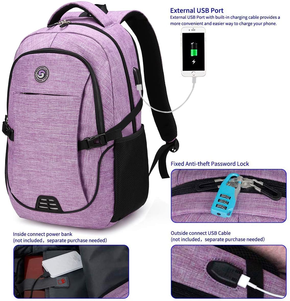 SHRRADOO Durable Anti Theft Laptop Backpack Travel Backpacks Bookbag