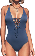 
                        
                          गैलरी व्यूवर में इमेज लोड करें, CUPSHE Women's Solid Color V Neck Lace Up One Piece Swimsuit
                        
                      