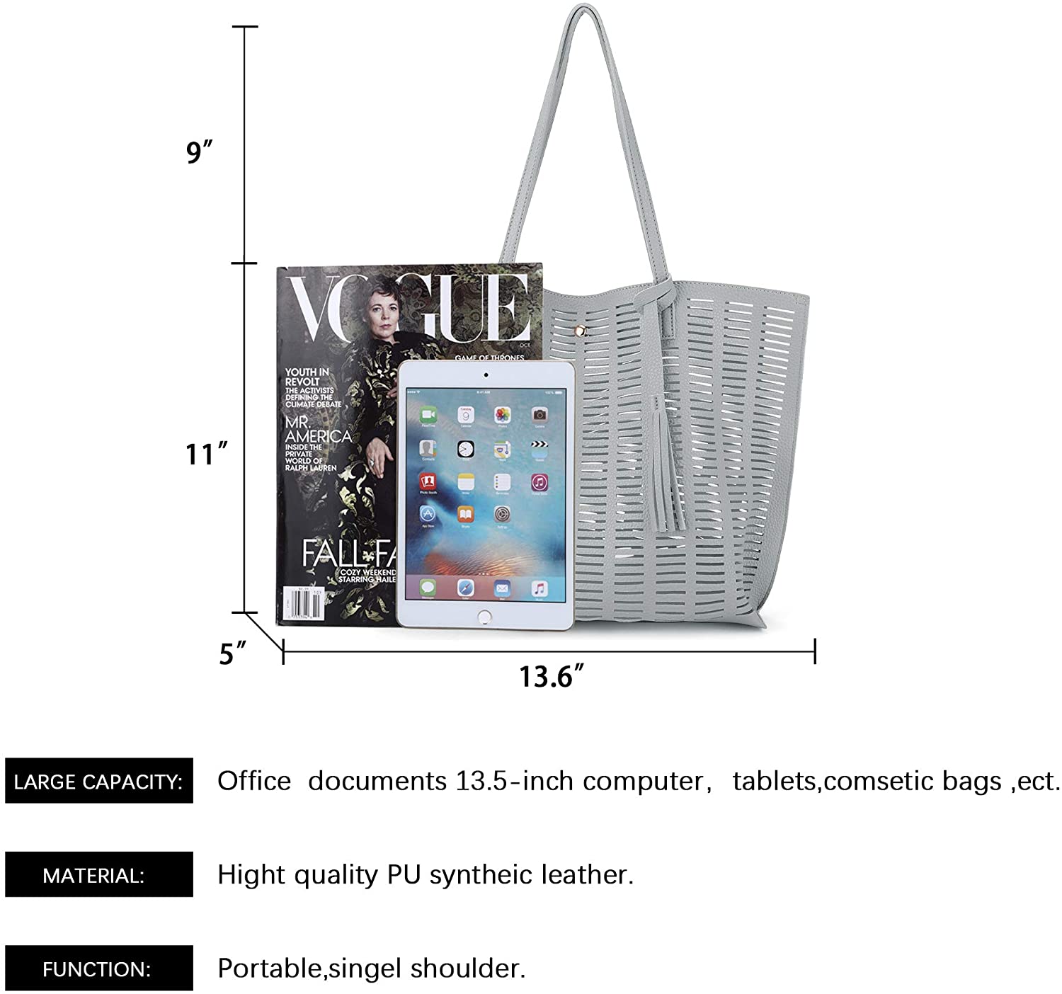 K.EYRE Women's Soft Faux Leather Tote Bag Purse Handbags Wallet Tote Shoulder Bag Purse Large Capacity
