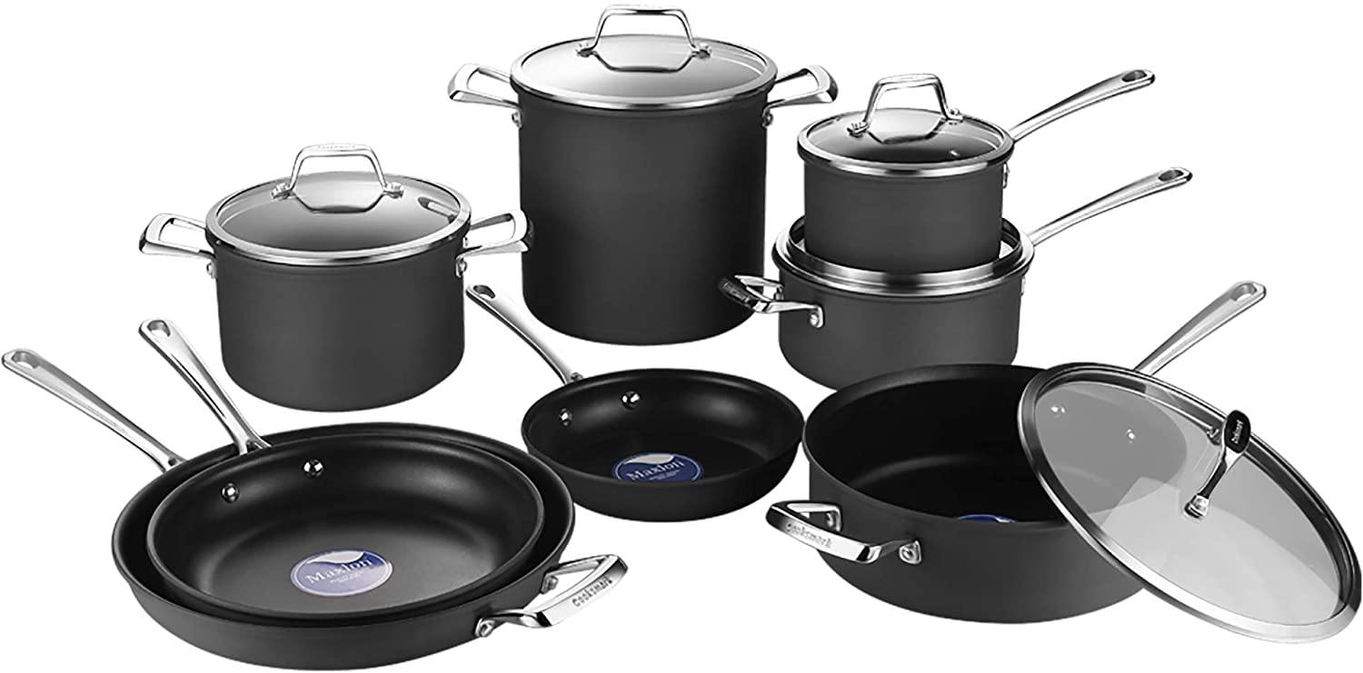 cooper pan Hard Anodized Nonstick Induction Cookware Set,13-Piece Aluminum Pots and Pans Set with Lids, Dishwasher Safe Oven Safe, Black - JOY2ESpree
