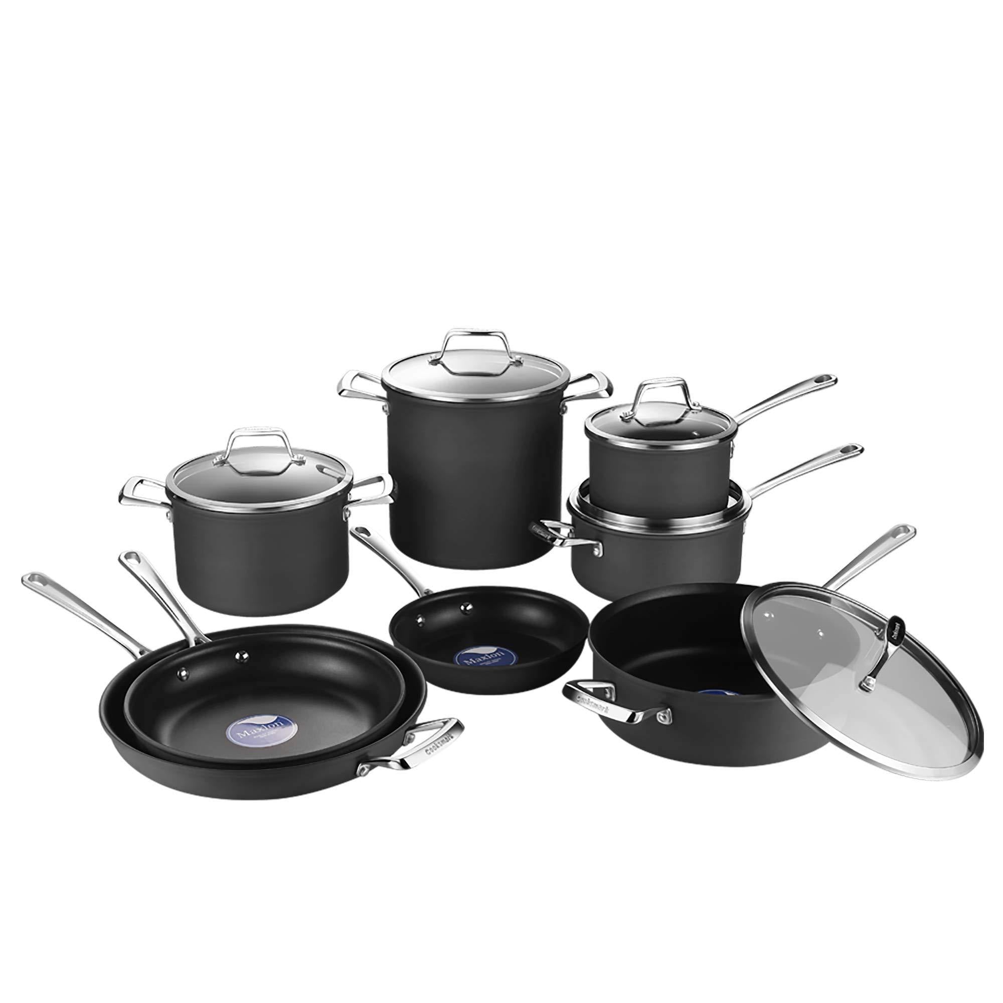 cooper pan Hard Anodized Nonstick Induction Cookware Set,13-Piece Aluminum Pots and Pans Set with Lids, Dishwasher Safe Oven Safe, Black - JOY2ESpree