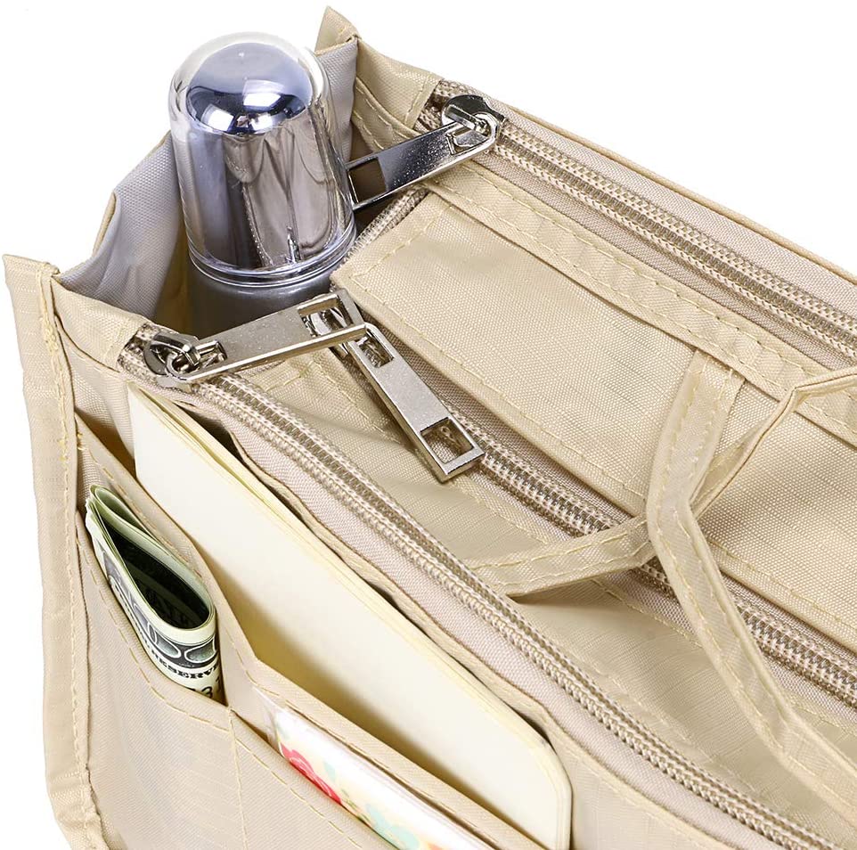 BTSKY New Printing Handbag Organizers Inside Purse Insert-High Capacity 13 Pockets Bag Tote Organizer with Handle Peacock Flower