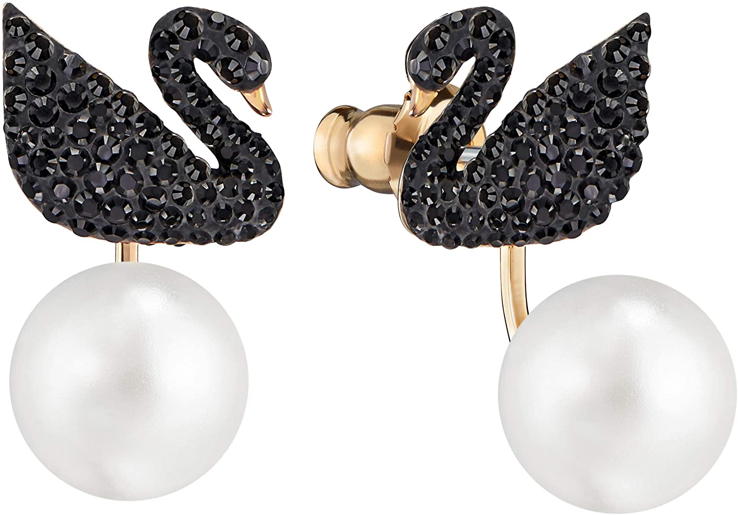 SWAROVSKI Women's Iconic Swan Jewelry Collection, Rose Gold Tone Finish, Black Crystals - JOY2ESpree