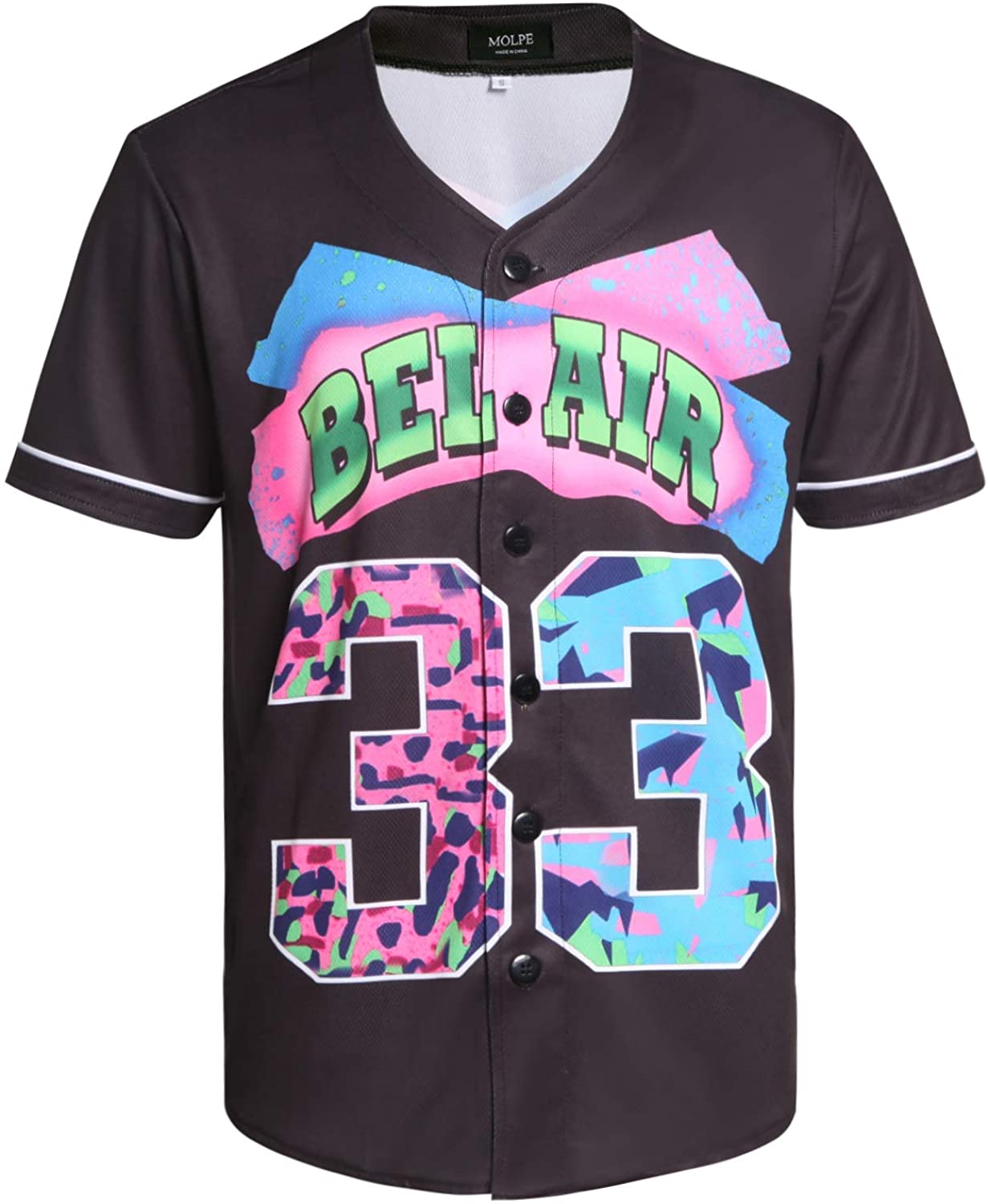 MOLPE 90s Hip Hop Clothing for Men and Women, Unisex Bel Air 23 Baseball Jersey, Mens Printed Urban Shirts for Party