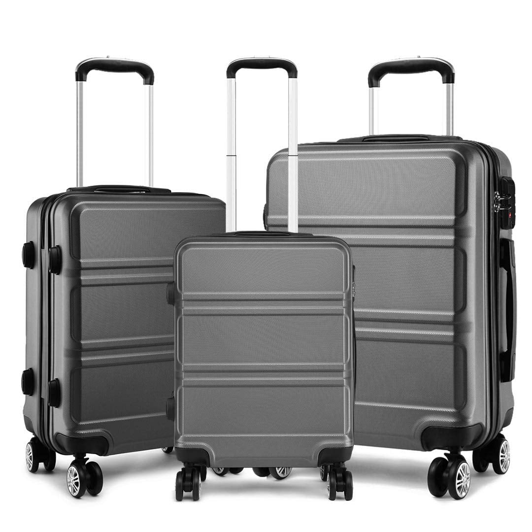 Kono 3 Pieces Luggage Set Hard Shell with Spinner Wheels Lightweight Rolling Suitcases Set with YKK Dual Zipper TSA Lock for Travel (Grey)