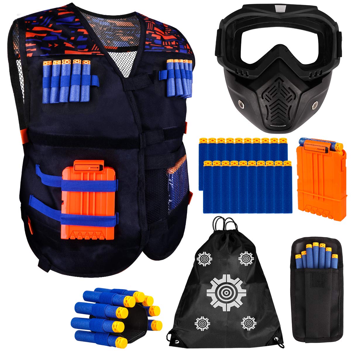 Meland Kids Tactical Vest Kit for Nerf Guns N-Strike Elite Series With Detachable Tactical Face Mask for Nerf Rival, Refill Darts, Dart Pouch, Reload Clips and Wrist Band for Boys Gifts Age 6 7 8 9 10