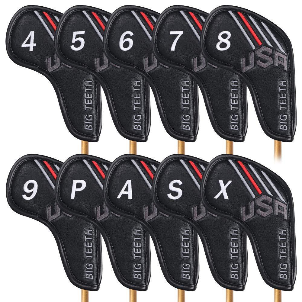 Big Teeth Golf Head Covers 10Pcs Long Neck USA Stripe Pattern Synthetic Leather with Number Tag for Titleist Taylormade Callaway Ping - JOY2ESpree