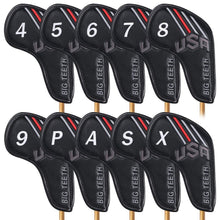 
                        
                          Load image into Gallery viewer, Big Teeth Golf Head Covers 10Pcs Long Neck USA Stripe Pattern Synthetic Leather with Number Tag for Titleist Taylormade Callaway Ping - JOY2ESpree
                        
                      
