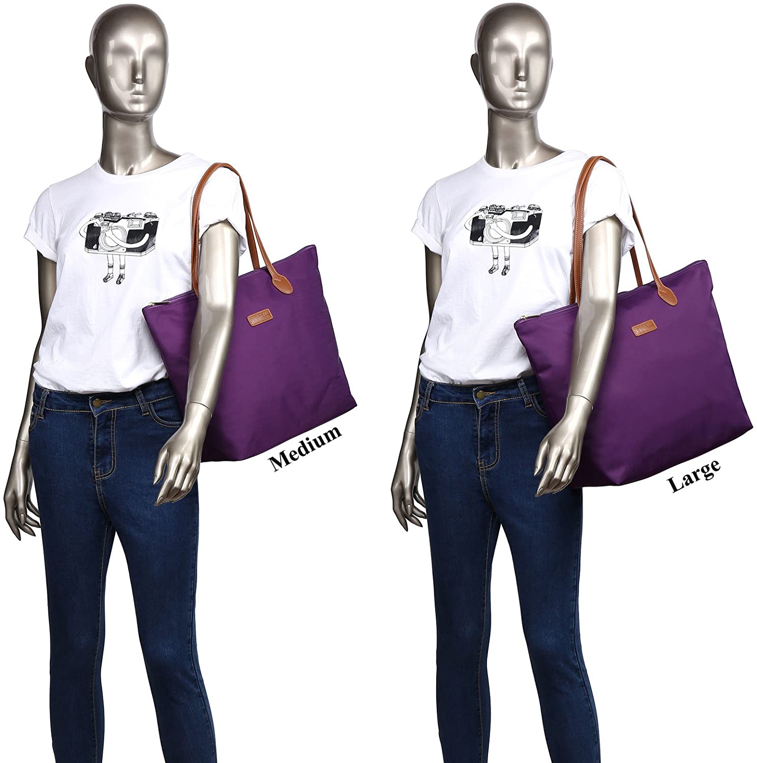 NNEE Water Resistant Light Weight Nylon Tote Bag Handbag