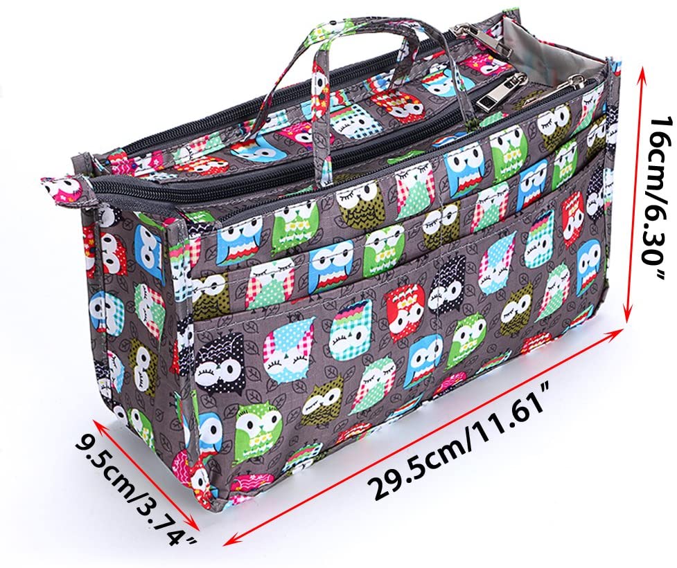 BTSKY New Printing Handbag Organizers Inside Purse Insert-High Capacity 13 Pockets Bag Tote Organizer with Handle Peacock Flower