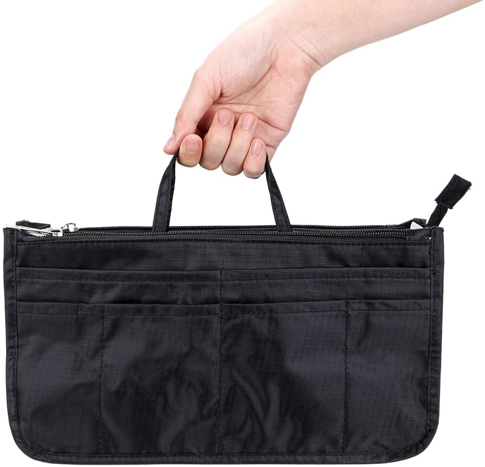 BTSKY New Printing Handbag Organizers Inside Purse Insert-High Capacity 13 Pockets Bag Tote Organizer with Handle Peacock Flower