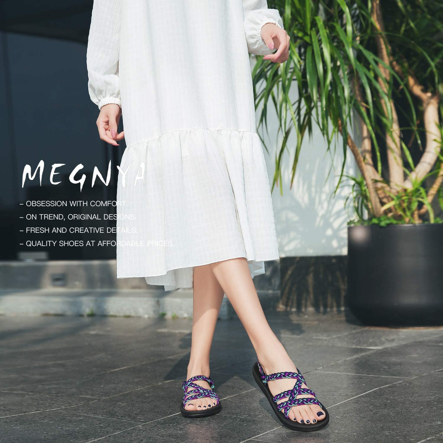 MEGNYA Women's Comfortable Walking Sandals with Arch Support Waterproof for Walking/Hiking/Travel/Wedding/Water Spot/Beach