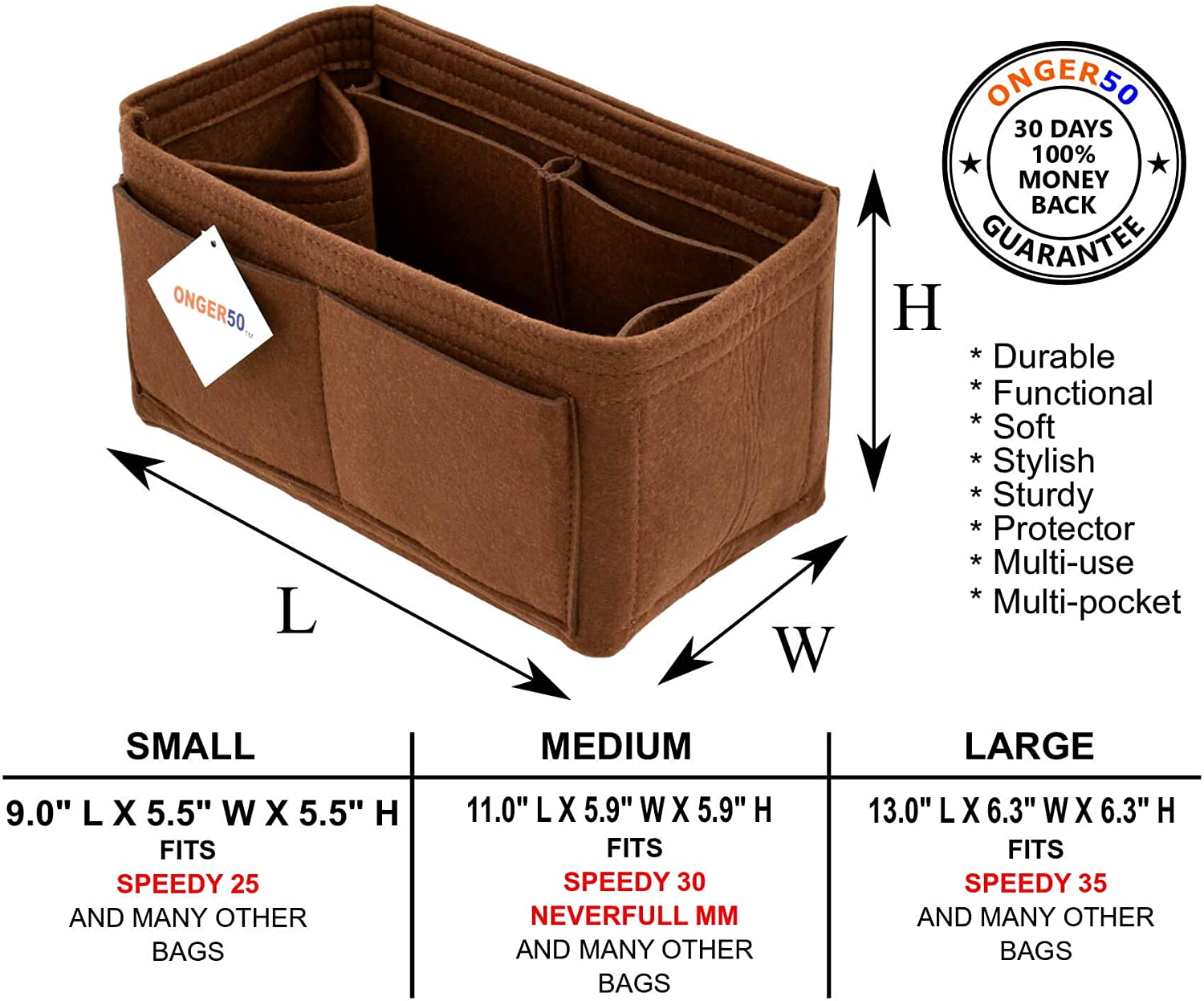 Felt Handbag Organizer Insert - Multi Pocket Bag and Tote Organizer Shaper Liner Insert